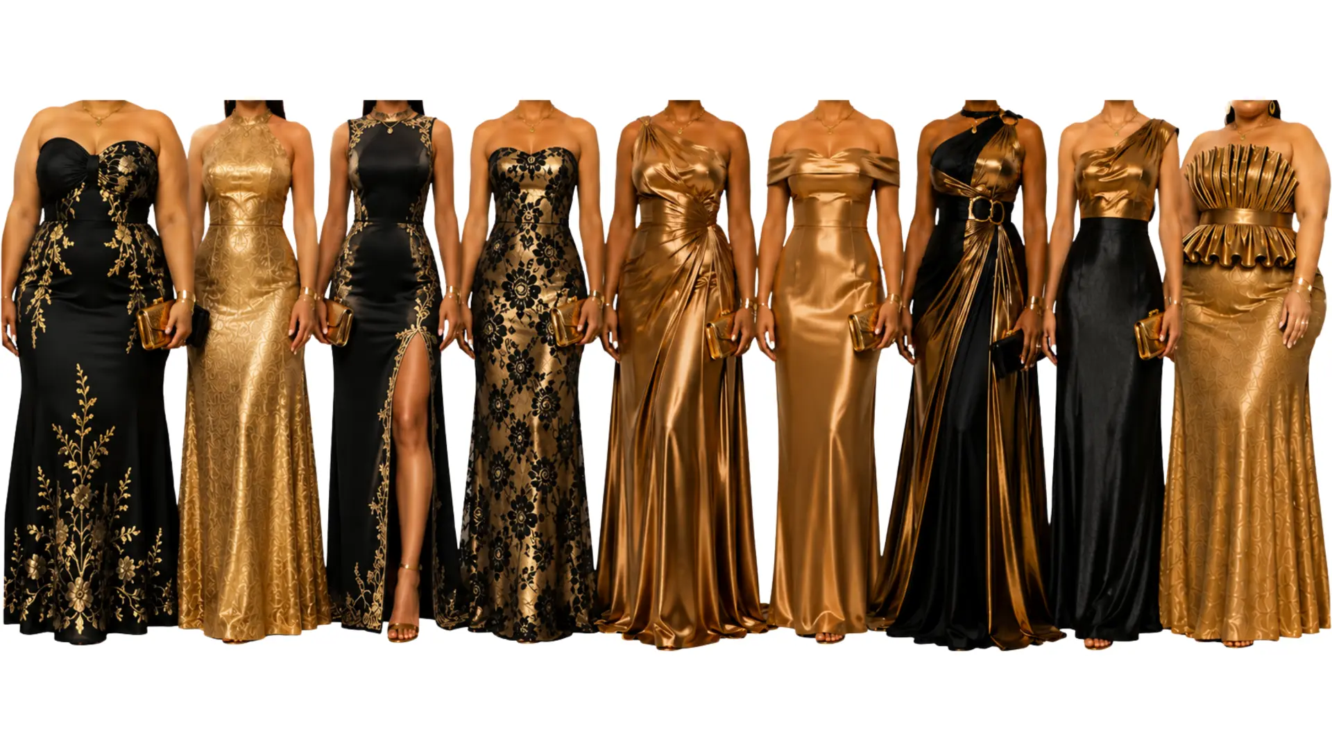 Black and gold gowns — example attire for the ladies