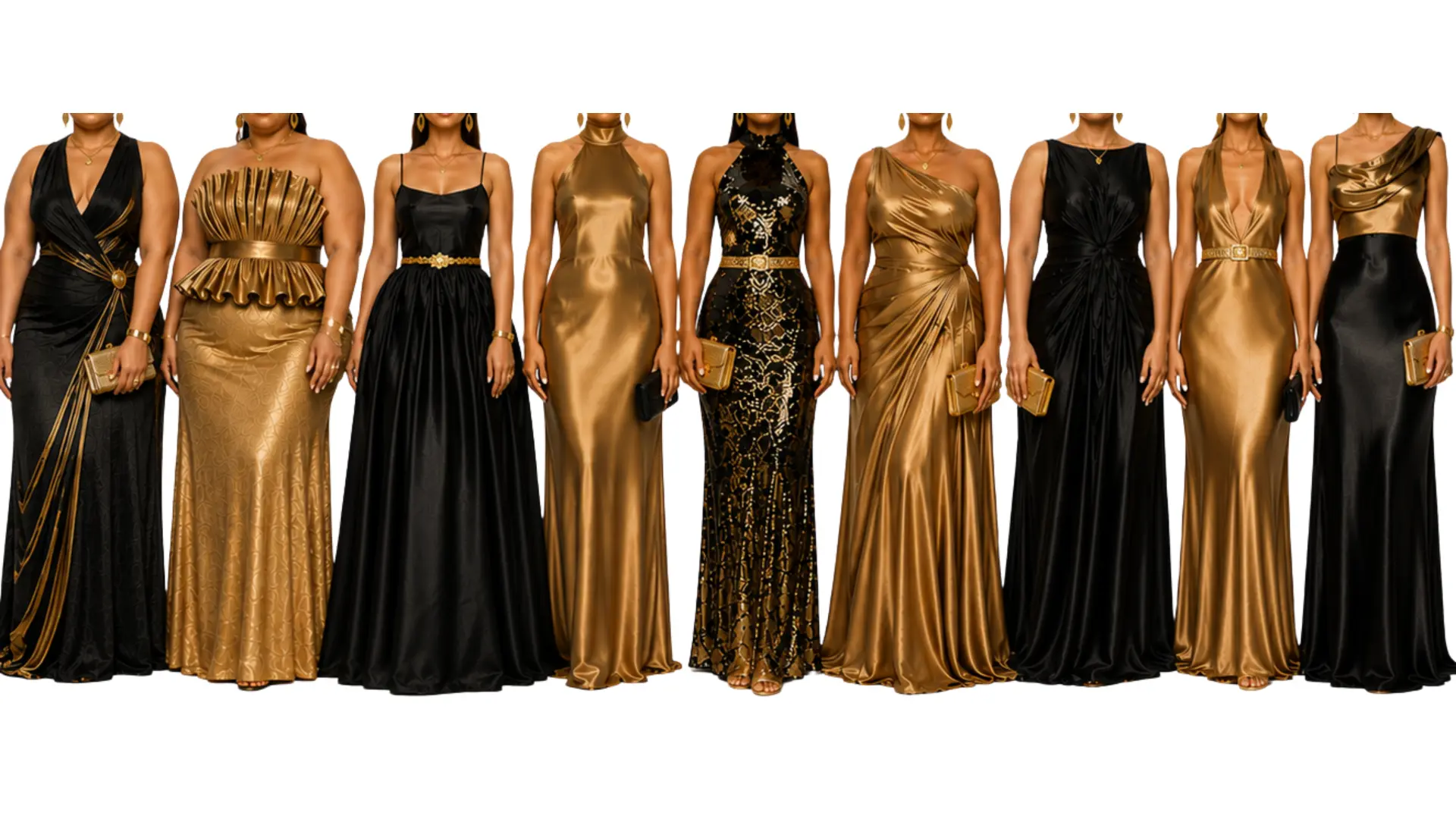 Black and gold gowns — more example attire for the ladies
