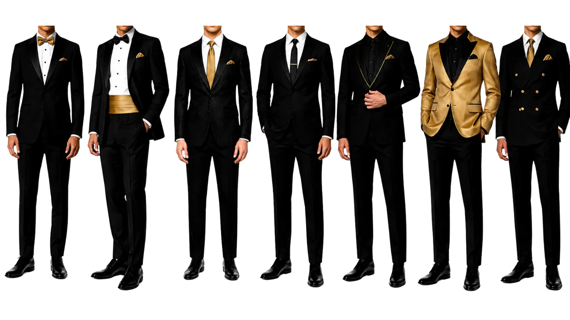 Black and gold formal looks — example attire for the gentlemen